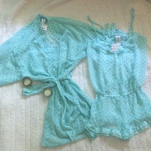 NTW Mint Polka Dot Romper and Robe Set